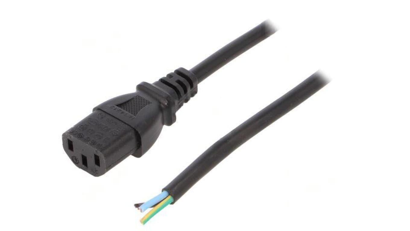 Kabel: 3x0,75mm2, IEC C13 żeński, 1m, 10A LT-501 H05VV-F 0.75/3C BLK 1M END