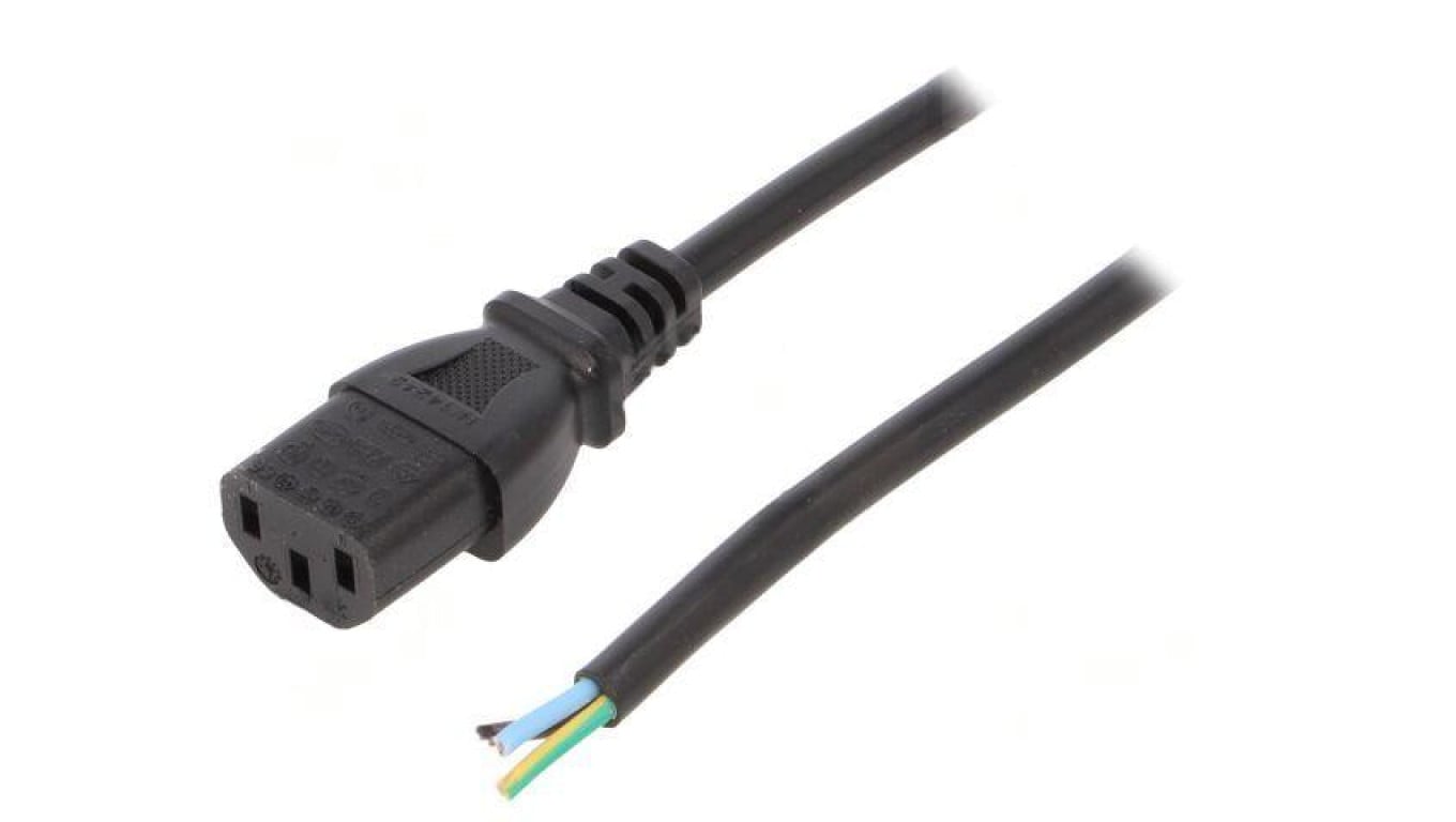 Kabel: 3x0,75mm2, IEC C13 żeński, 1m, 10A LT-501 H05VV-F 0.75/3C BLK 1M END