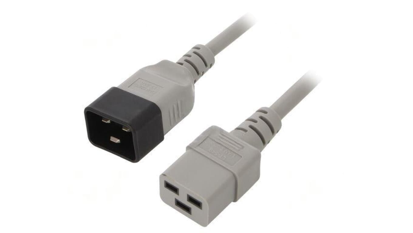 Kabel: 3x1,5mm2, IEC C19 żeński,IEC C20 męski, 0,5m LT-550+549 H05VV-F 1.5/3C GRY 0.5M