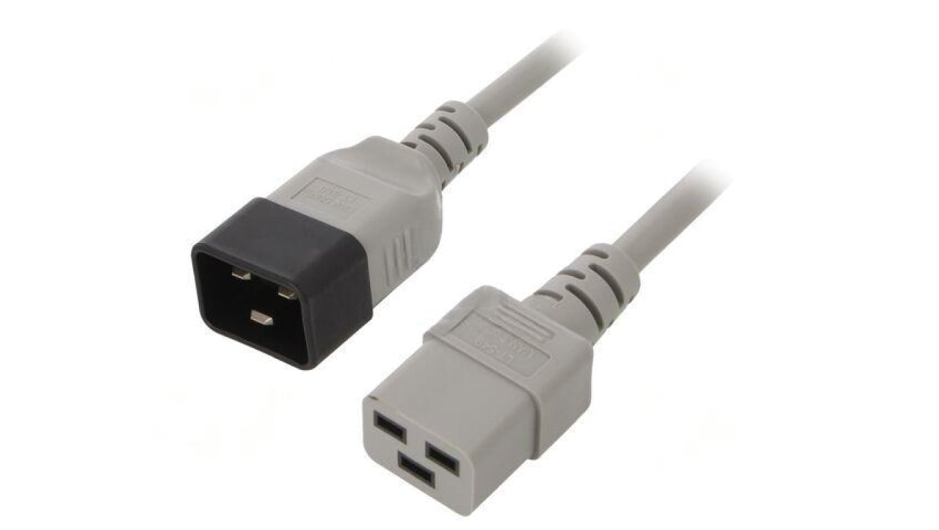Kabel: 3x1,5mm2, IEC C19 żeński,IEC C20 męski, 0,5m LT-550+549 H05VV-F 1.5/3C GRY 0.5M