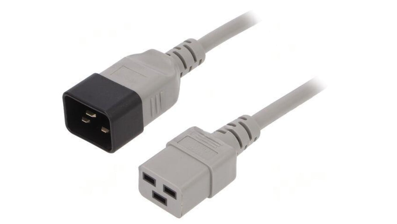 Kabel: 3x1,5mm2, IEC C19 żeński,IEC C20 męski, 1,8m LT-550+549 H05VV-F 1.5/3C GRY 1.8M
