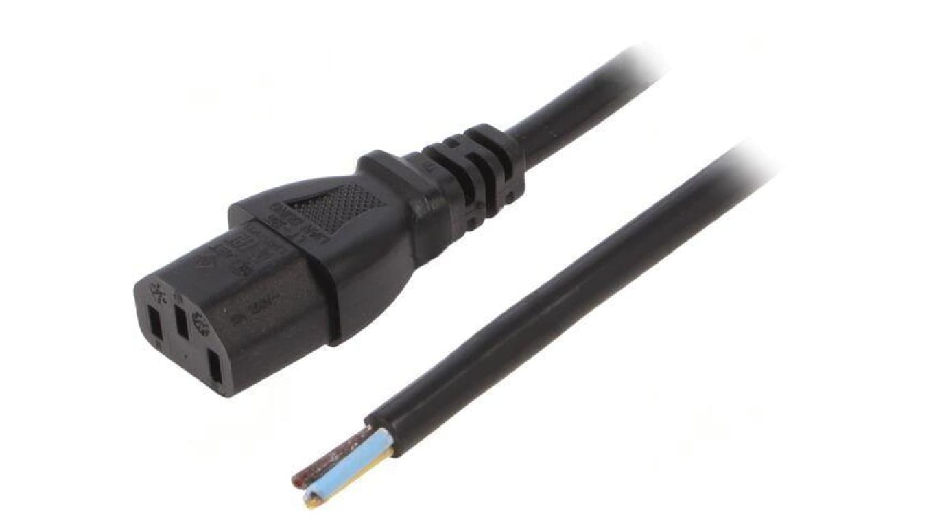 Kabel: 3x1mm2, IEC C13 żeński, 1m, 10A, 250V LT-501 H05VV-F 1.0/3C BLK 1M END