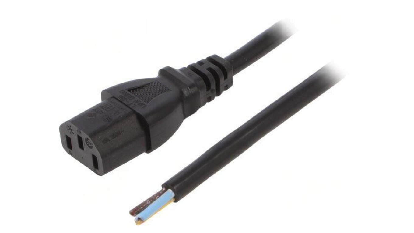 Kabel: 3x1mm2, IEC C13 żeński, 1m, 10A, 250V LT-501 H05VV-F 1.0/3C BLK 1M END