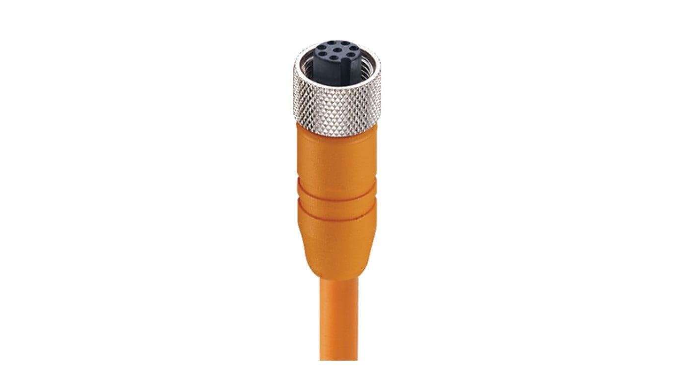 Kabel konfekcjonowany jednostronnie złącze M12 żeńskie proste 8-PINowe kodowanie A ekranowany pomarańczowy PVC RKTS 8-184/10 M