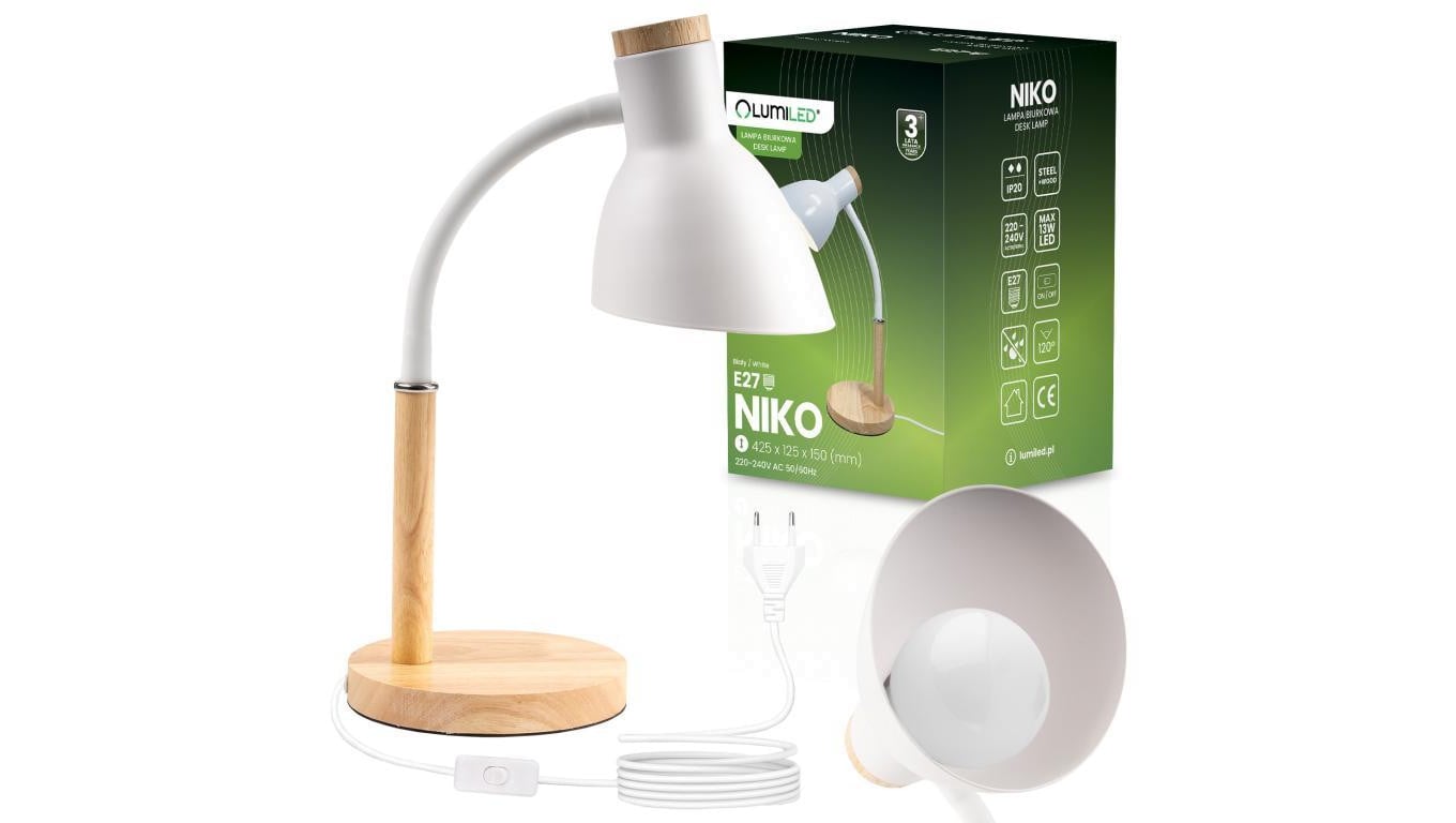 Lampka biurkowa dekoracyjna E27 NIKO Biała Lumiled
