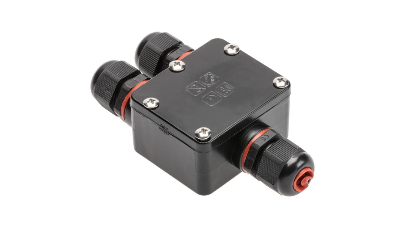 Mufa kablowa z dławikami na kable do 3x1,5mm2 hermetyczna IP67 UV trójnik czarna GTV