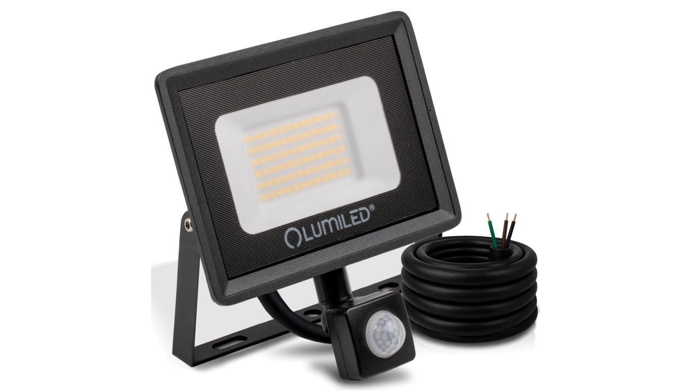 Naświetlacz LED LUMILED ZONER 50W 5000LM 4000K IP44 Czarny Czujnik Ruchu Klasa F 3 Lata Gwarancji