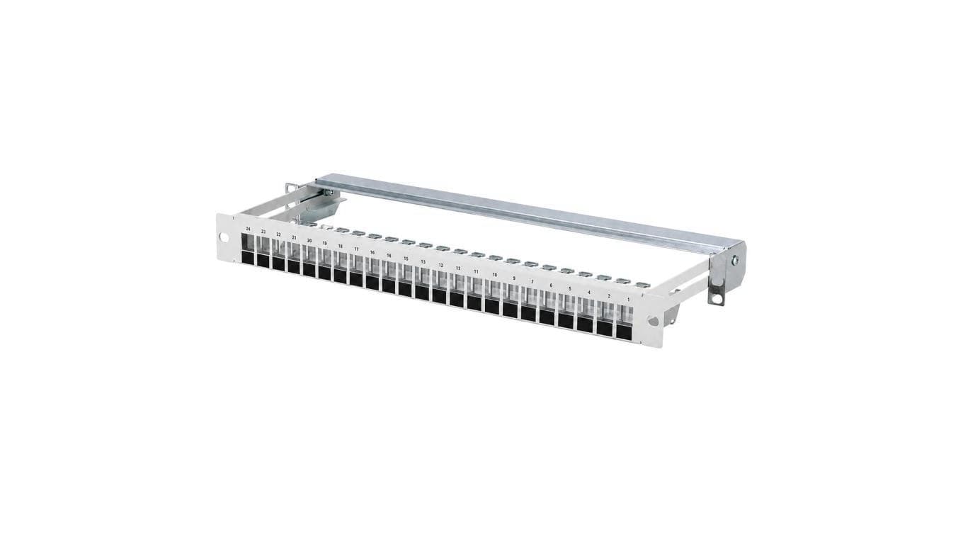 Patch panel pusty wysuwany RACK 19 1U na 24 moduły keystone kat.5e, 6, 6a UTP szary