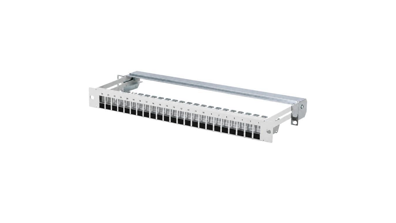 Patch panel pusty wysuwany RACK 19 1U na 24 moduły keystone kat.5e, 6, 6a UTP szary