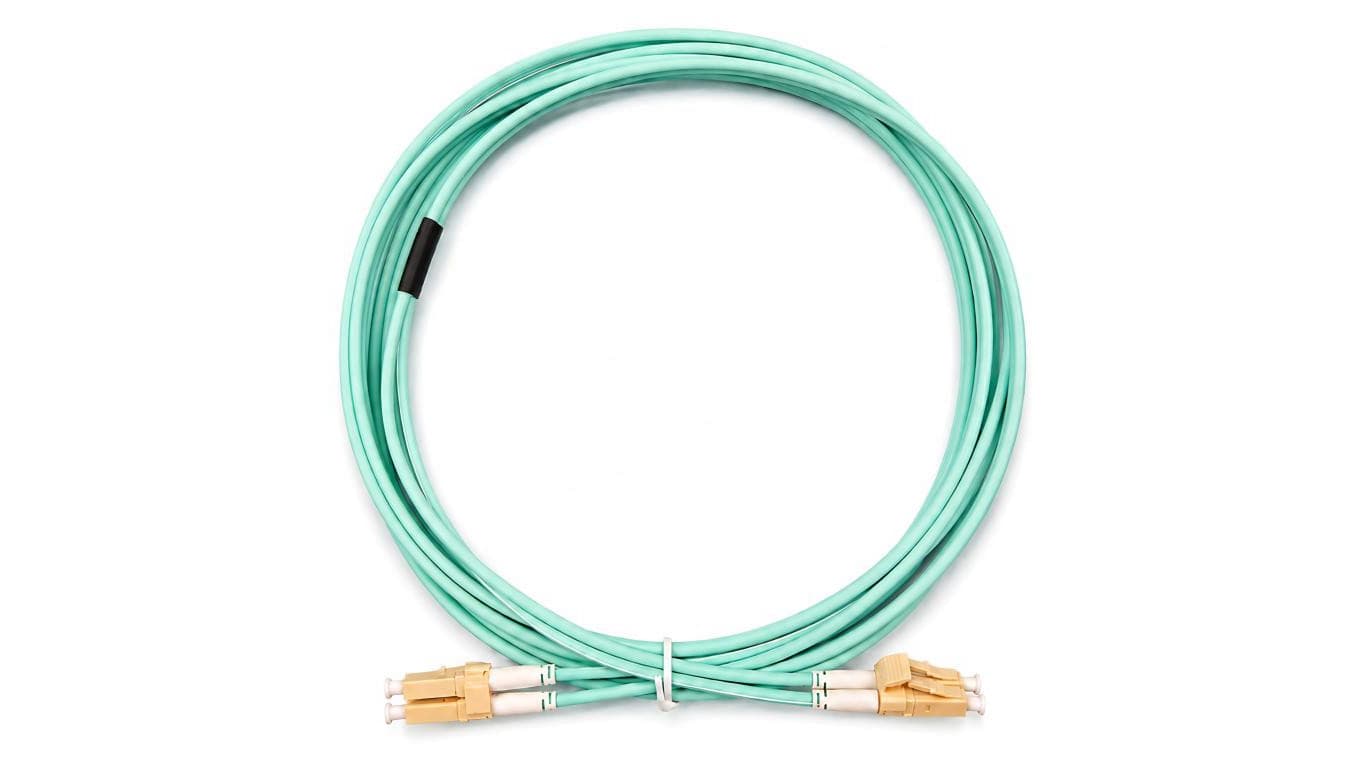 Patchcord światłowodowy MM LC/UPC-LC/UPC duplex 2mm OM3 bezhalogenowy LSOH aqua 5m NEKU