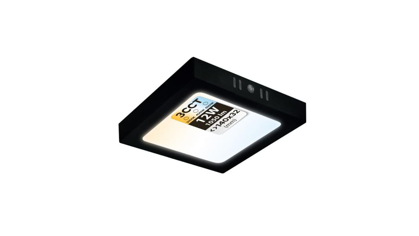 Plafon LED 12W, 1050lm, 3CCT, IP20, kwadratowy, czarny, SELENA HOROZ