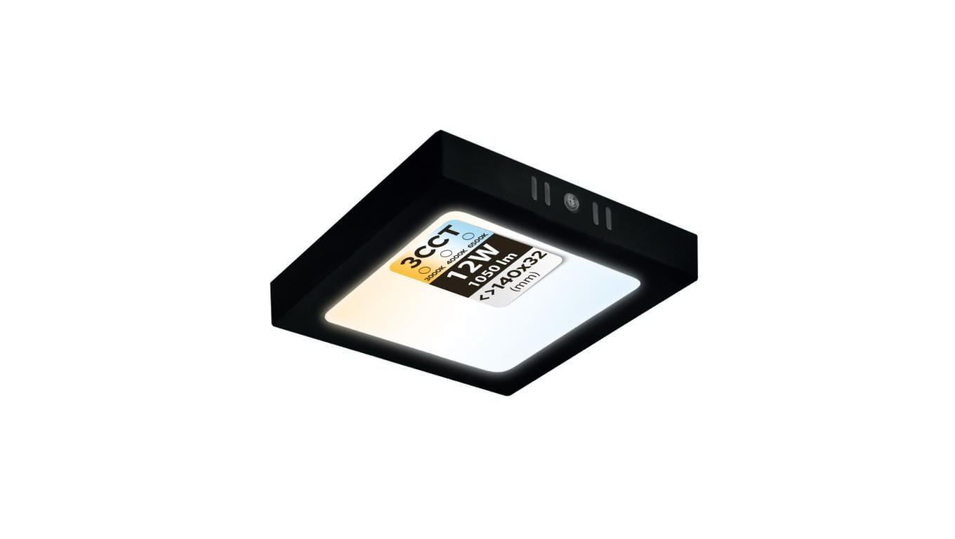 Plafon LED 12W, 1050lm, 3CCT, IP20, kwadratowy, czarny, SELENA HOROZ