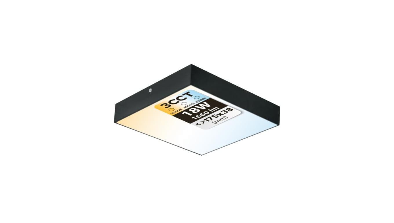 Plafon LED 18W, 1660lm, 3CCT, IP20, kwadratowy, czarny, CATALINA/S HOROZ