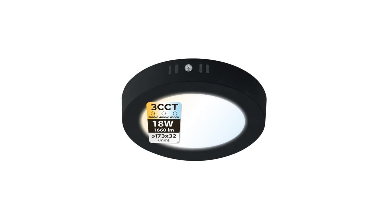 Plafon LED 18W, 1660lm, 3CCT, IP20, okrągły, czarny, MILENA HOROZ