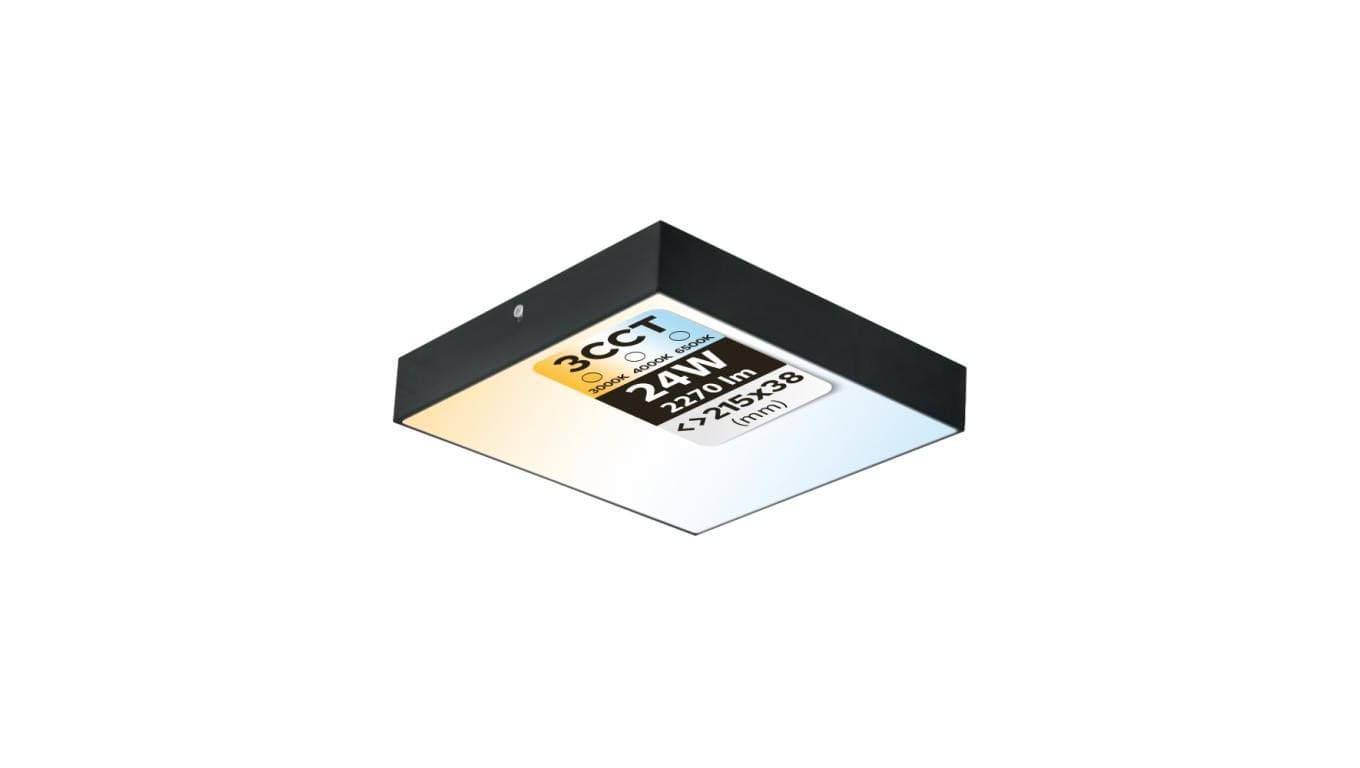 Plafon LED 24W, 2270lm, 3CCT, IP20, kwadratowy, czarny, CATALINA/S HOROZ