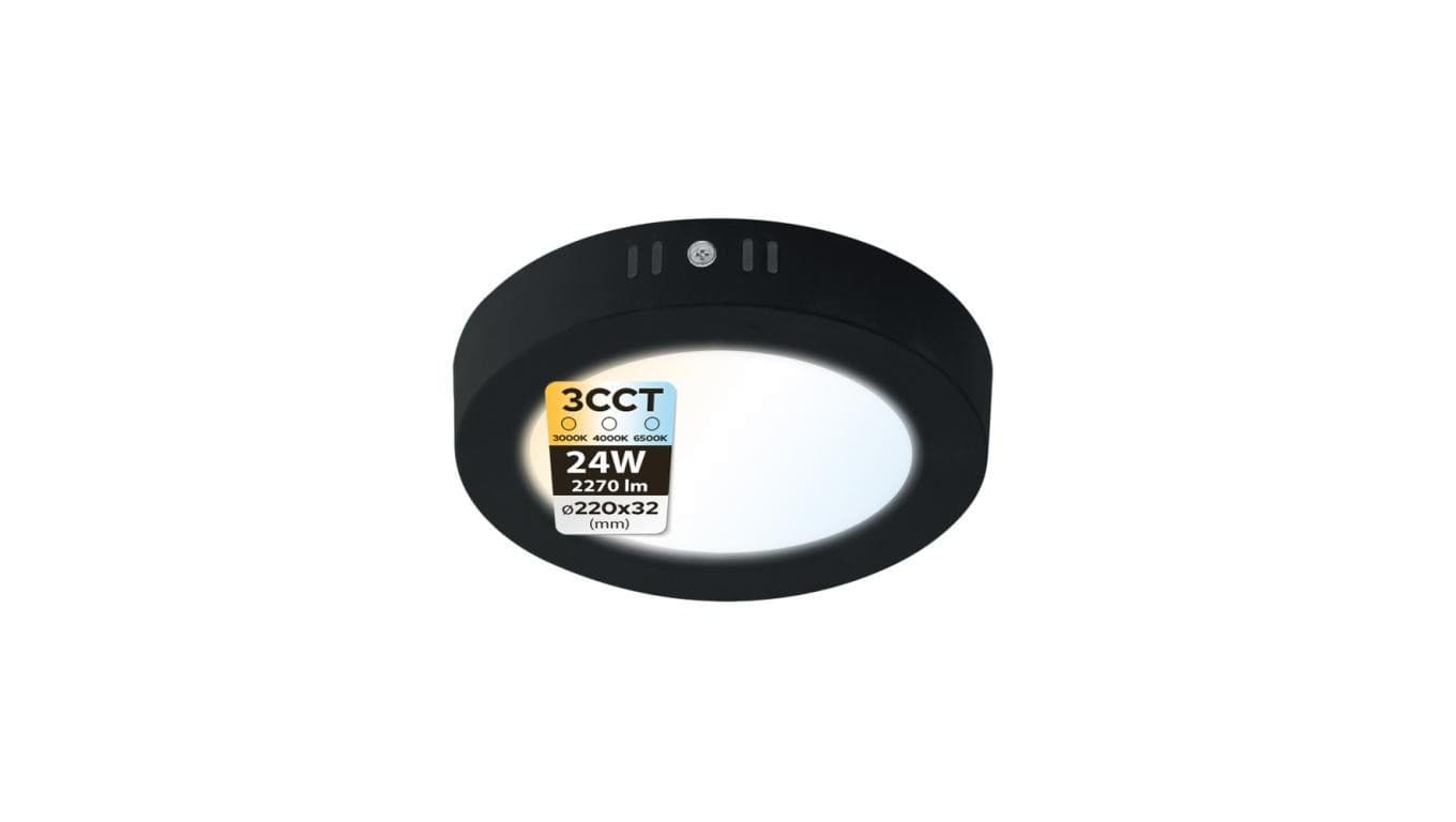 Plafon LED 24W, 2270lm, 3CCT, IP20, okrągły, czarny, MILENA HOROZ