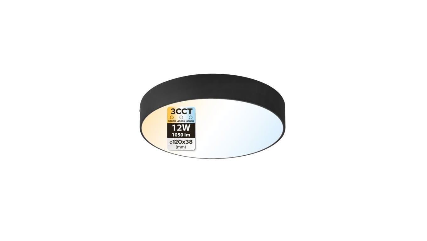 Plafon natynkowy LED 12W, 1050lm, 3CCT, IP20, okrągły, czarny, CATALINA HOROZ