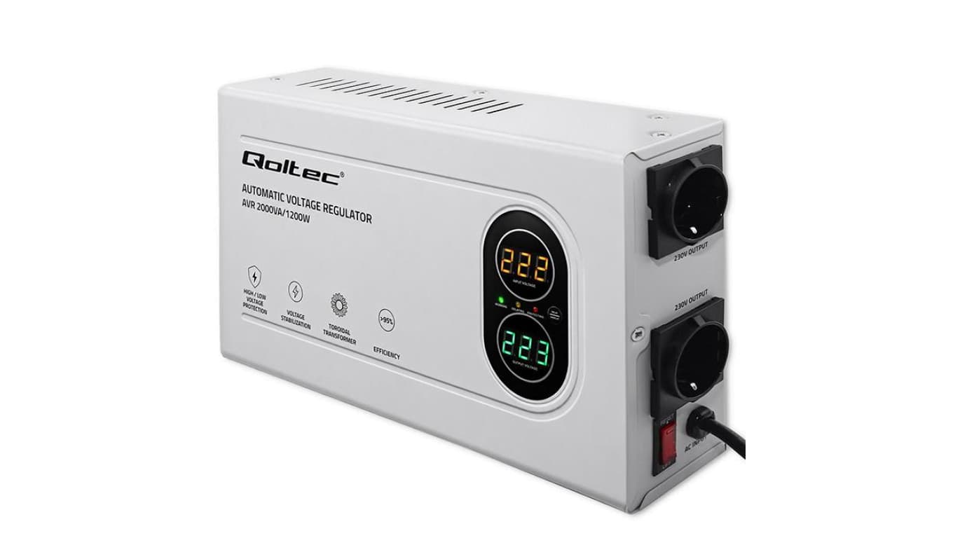 Qoltec Automatyczny Stabilizator napięcia AVR 2000VA 1200W Compact Toroidalny transformator