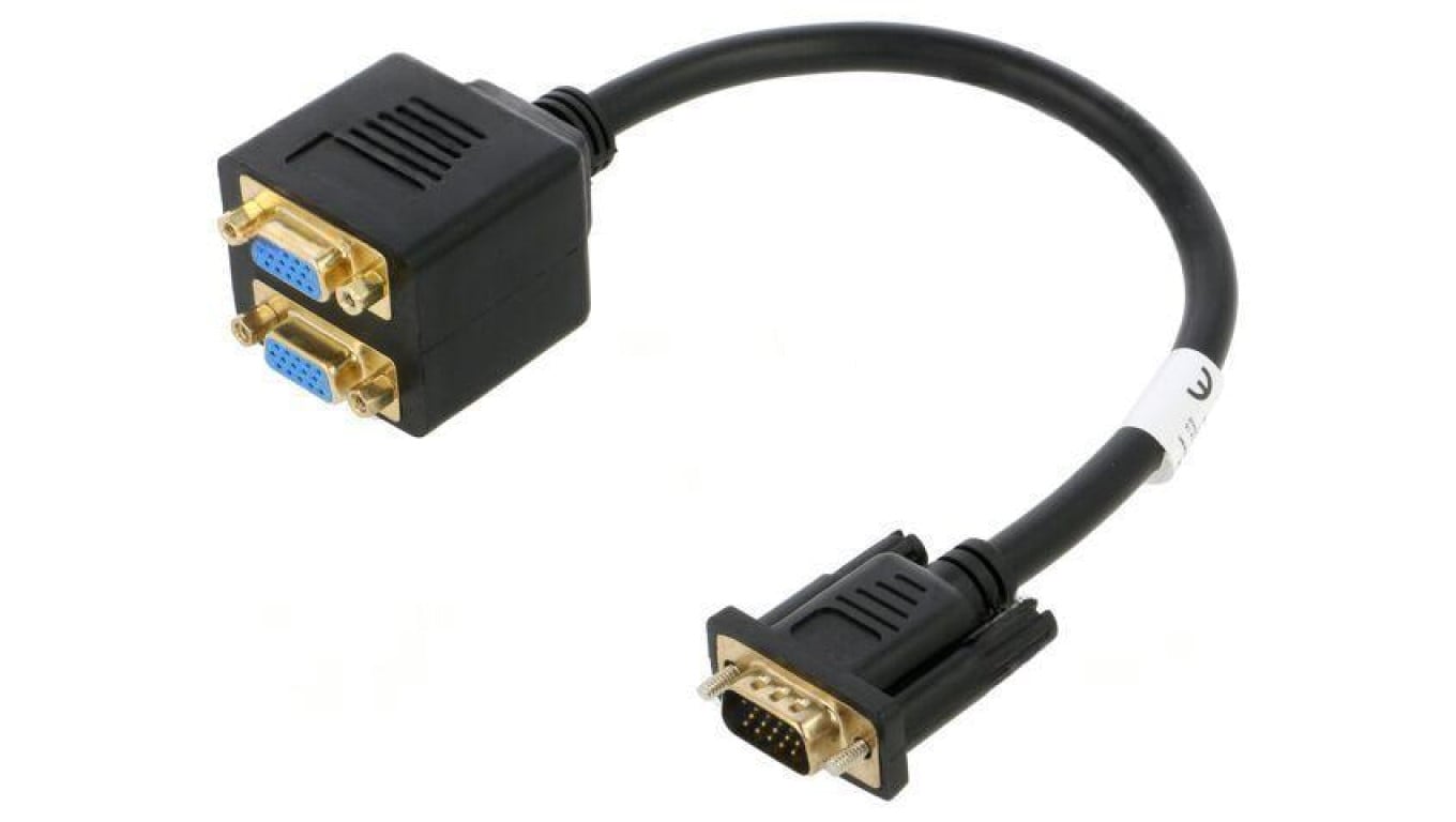 Rozgałęźnik VGA gniazdo x2,VGA wtyk Full HD 1080p 0,2m ABS AD-0020-BK