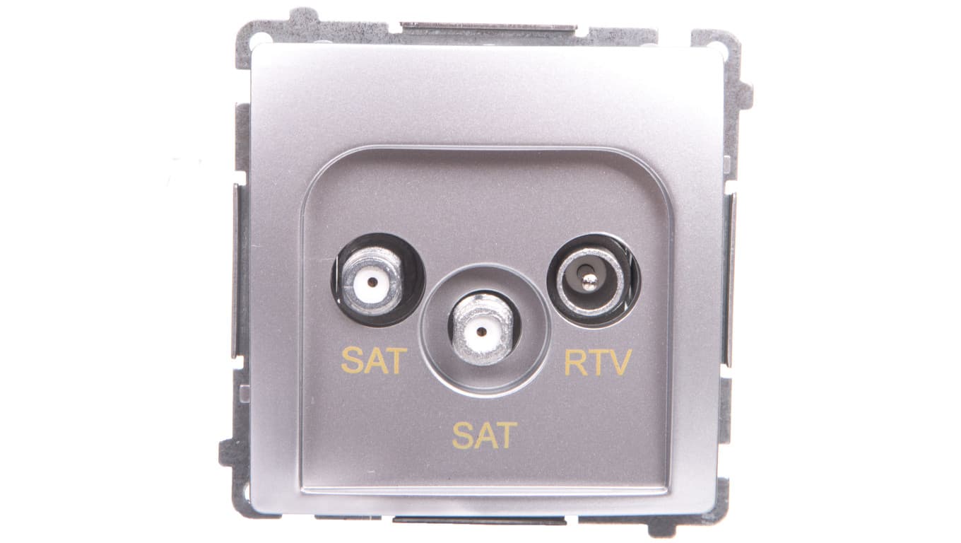 Simon Basic Gniazdo antenowe podwójne końcowe SAT-SAT-RTV srebrny mat BMZAR+SAT3.1-P2.01/43