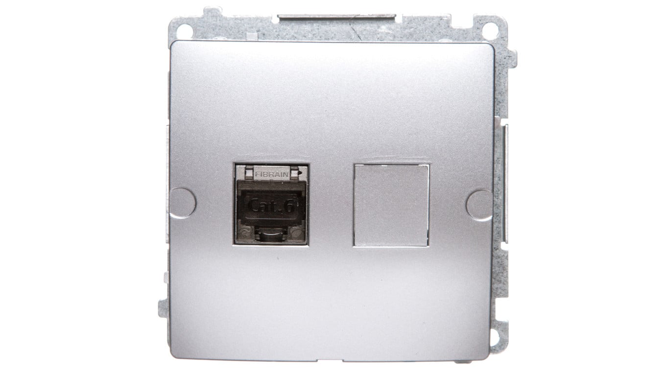 Simon Basic Gniazdo komputerowe RJ45, kategoria 6, pojedyncze ekranowane z przesłoną srebrny mat BM61E.01/43
