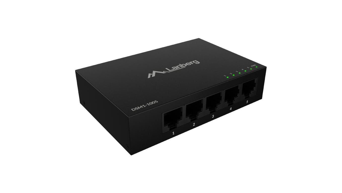 Switch Desktop 5x port RJ45 (Gigabit Ethernet 1000Mb/s) przełącznik niezarządzalny metalowy LANBERG DSM1-1005