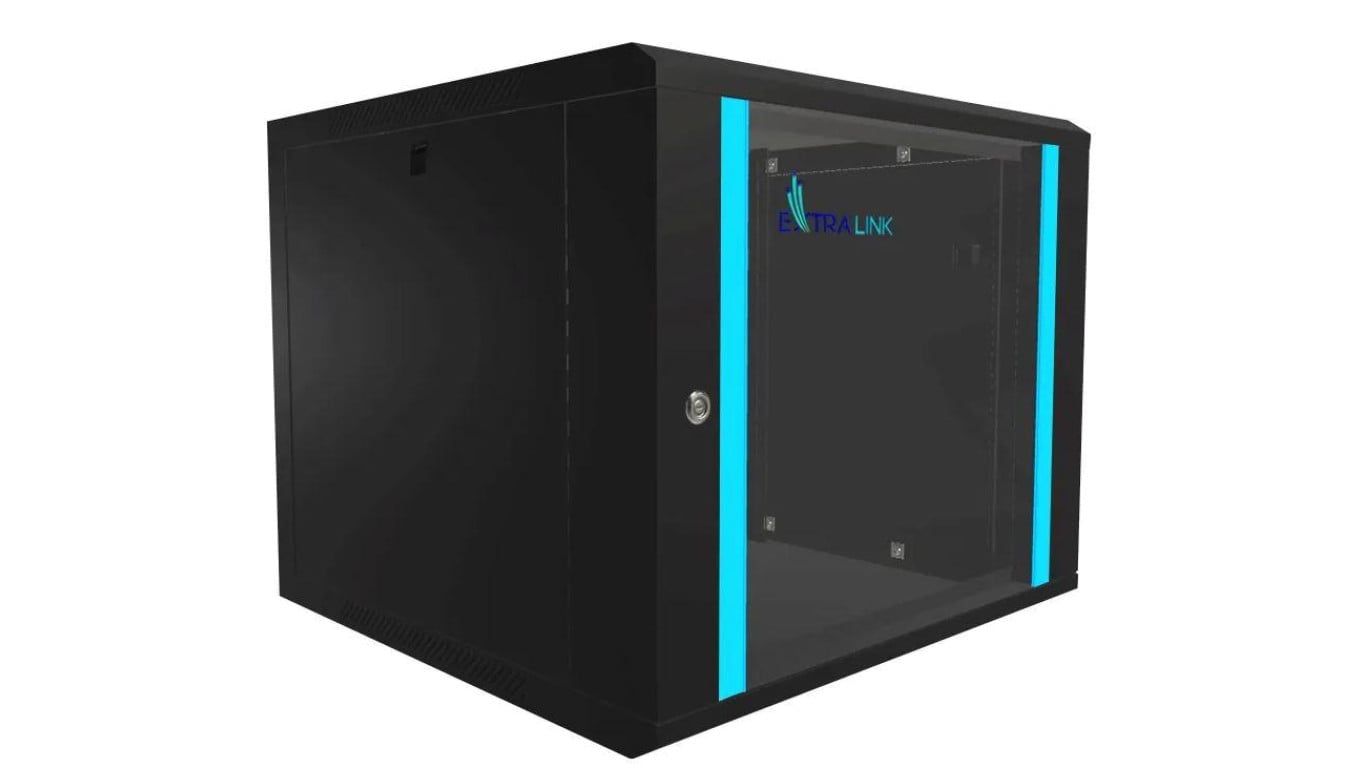 Szafa rack montowana na ścianie Extralink Lite 9U 530x400 Czarna z półką