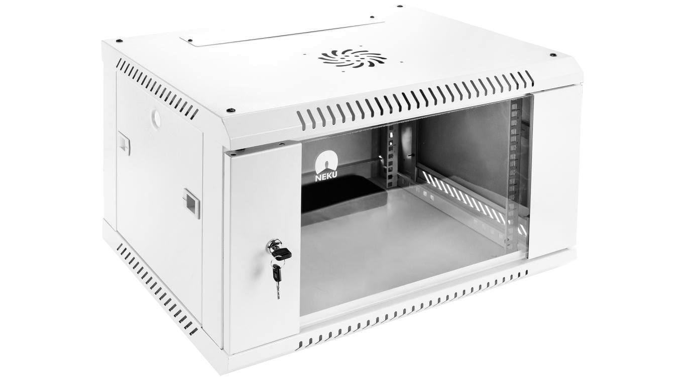 Szafa wisząca RACK 19 6U 600mm drzwi szklane biała NEKU TS BOX