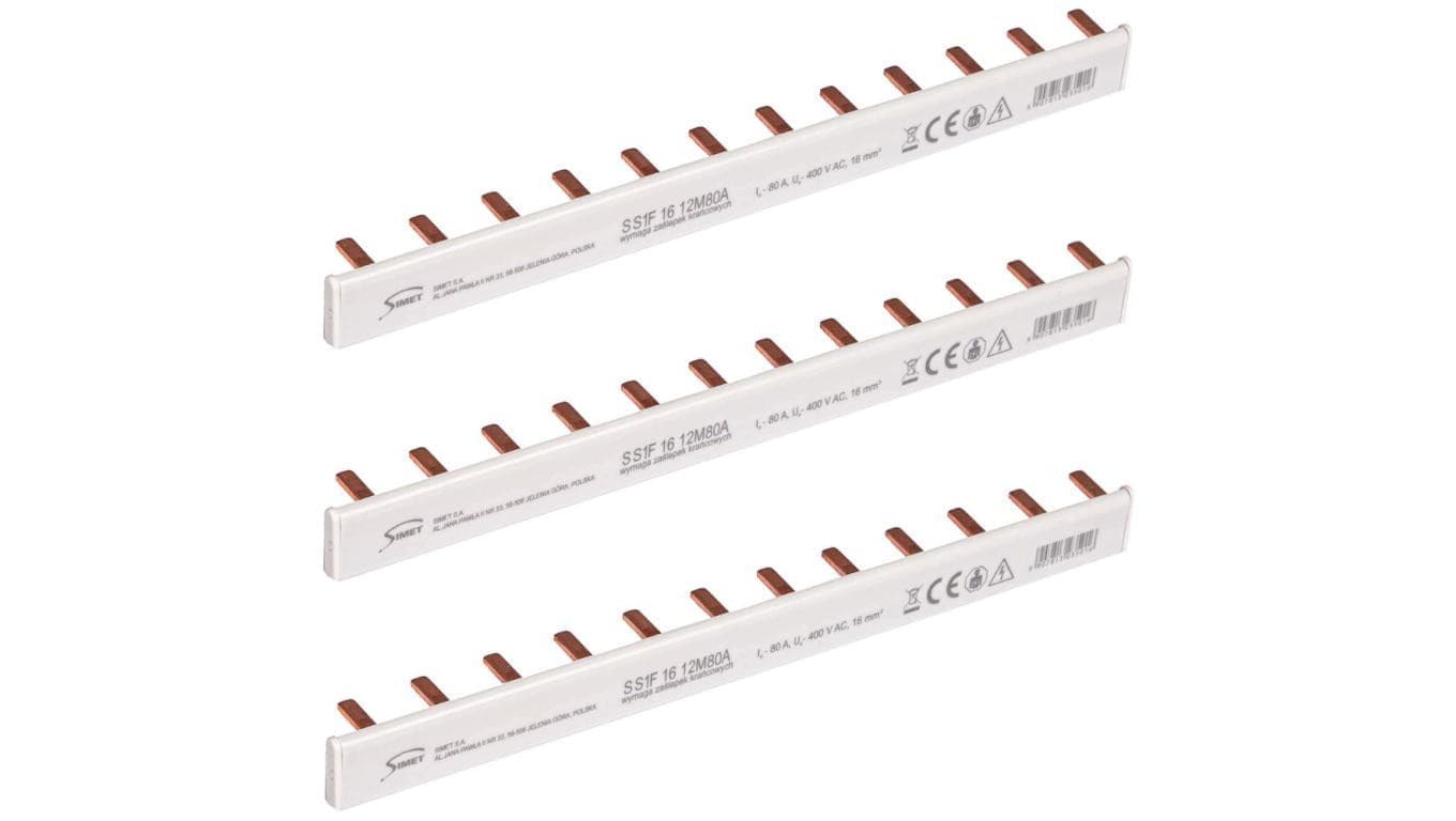 Szyna łączeniowa trzpieniowa 1-fazowa 16mm2 80A na 12 modułów SIMET