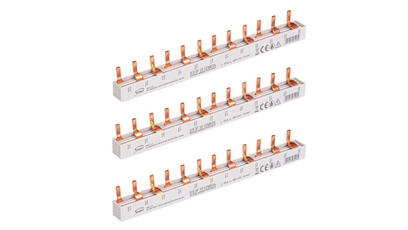 Szyna łączeniowa trzpieniowa 3-fazowa 10mm2 63A na 12 modułów SIMET