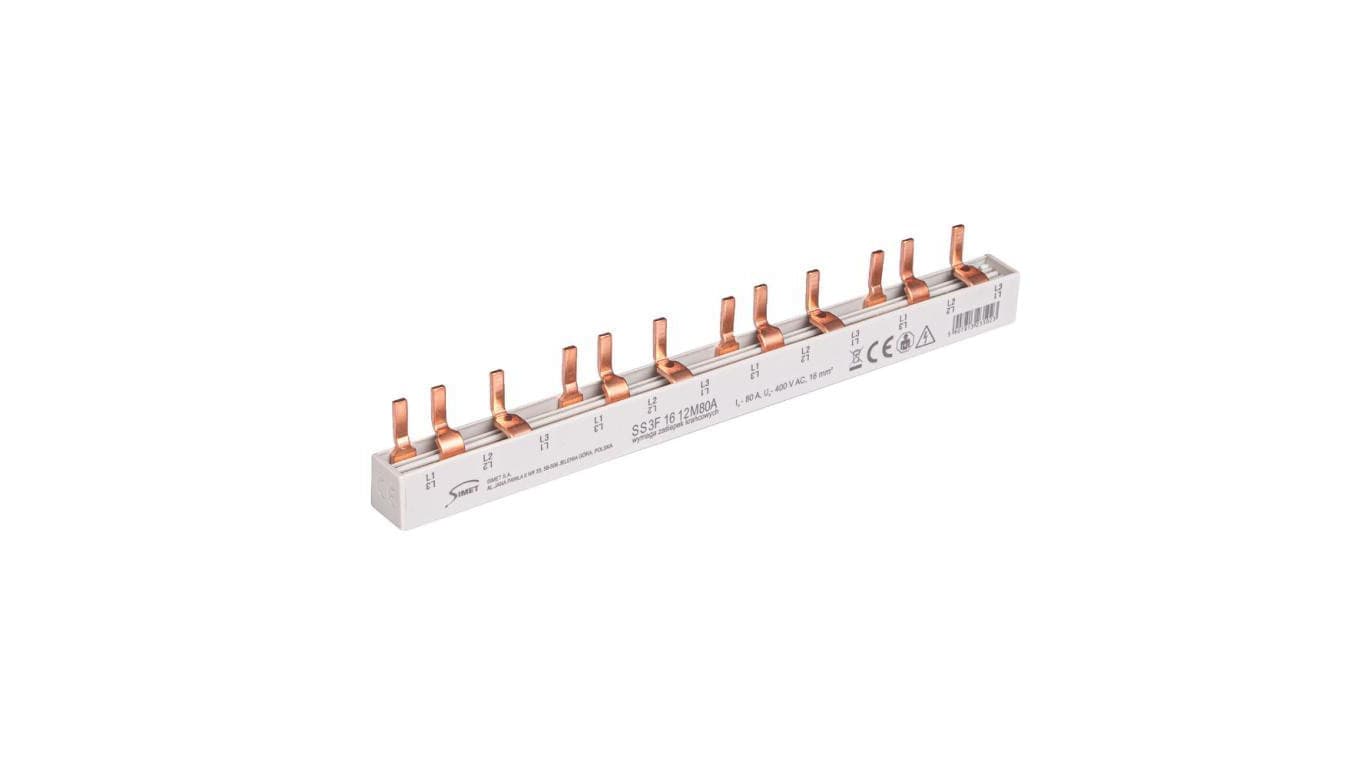 Szyna łączeniowa trzpieniowa 3-fazowa 16mm2 80A na 12 modułów SIMET