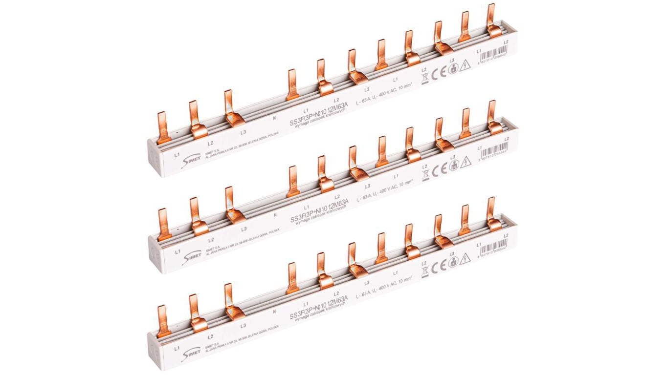 Szyna łączeniowa trzpieniowa 3-fazowa + N 10mm2 63A na 12 modułów SIMET