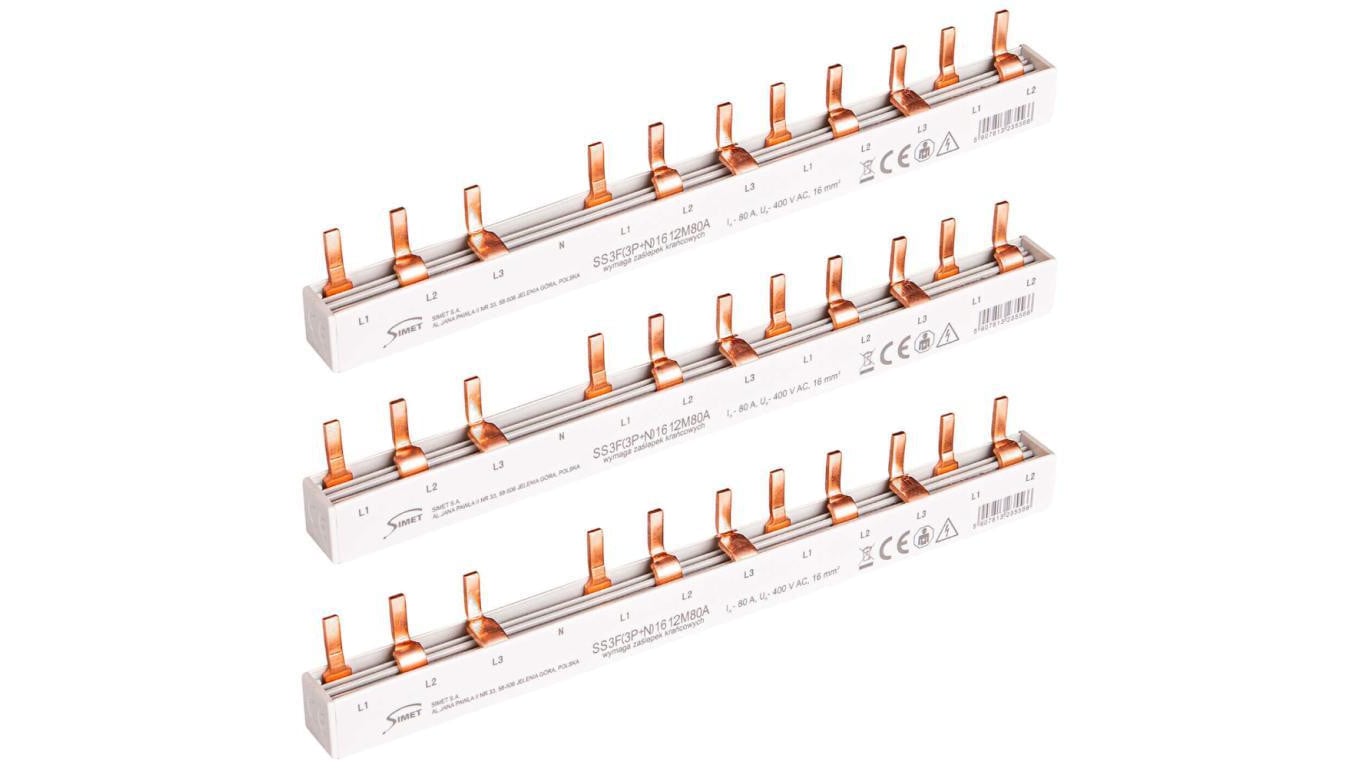 Szyna łączeniowa trzpieniowa 3-fazowa + N 16mm2 80A na 12 modułów SIMET
