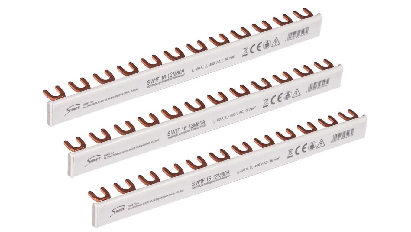 Szyna łączeniowa widełkowa 1-fazowa 16mm2 80A na 12 modułów SIMET