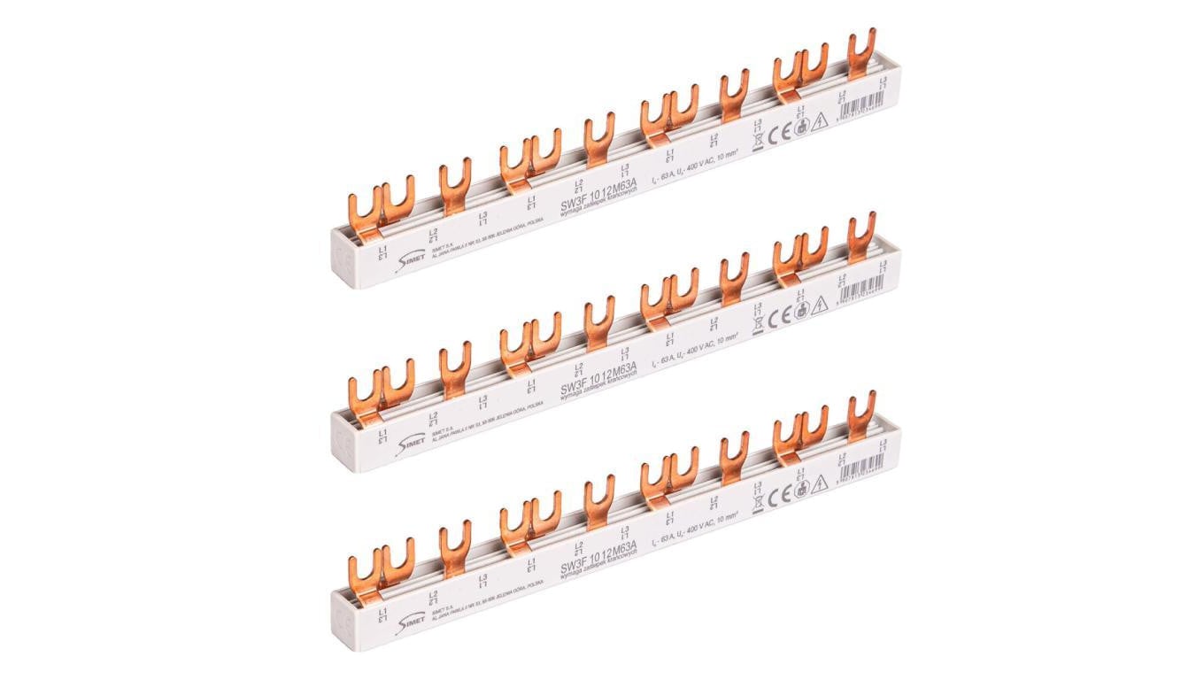 Szyna łączeniowa widełkowa 3-fazowa 10mm2 63A na 12 modułów SIMET