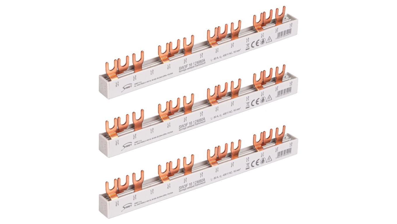 Szyna łączeniowa widełkowa 3-fazowa 16mm2 80A na 12 modułów SIMET