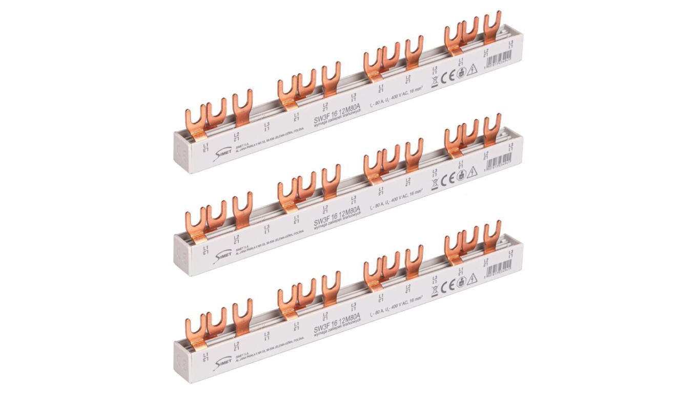 Szyna łączeniowa widełkowa 3-fazowa 16mm2 80A na 12 modułów SIMET