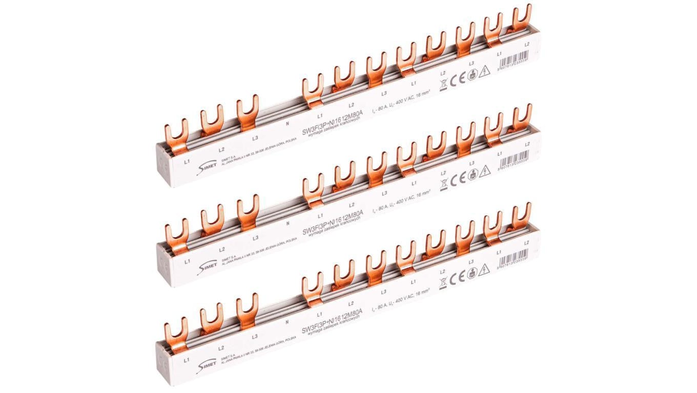 Szyna łączeniowa widełkowa 3-fazowa + N 16mm2 80A na 12 modułów SIMET