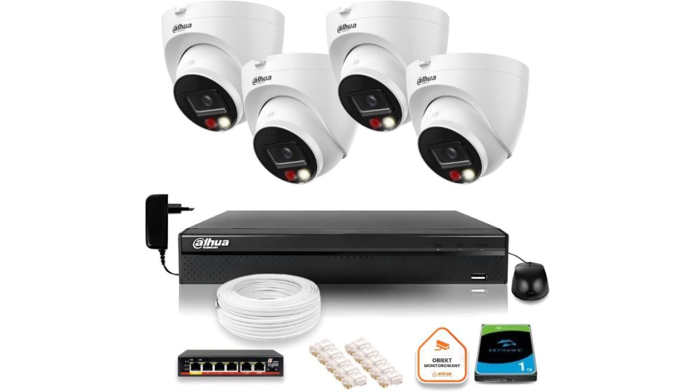 Zestaw monitoringu IP 4x kamera 8Mpx IPC-HDW1839T-A-IL-0280B-S6 + rejestrator, switch, dysk 1TB