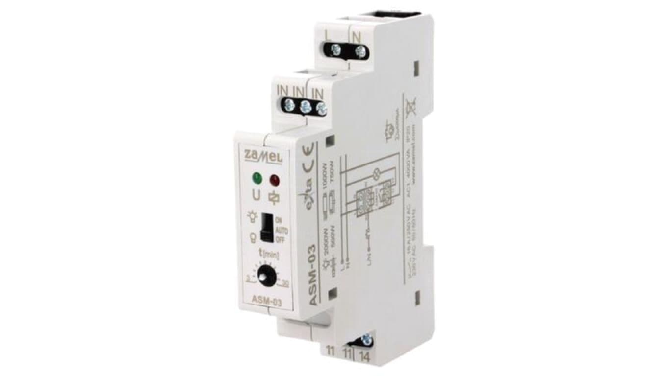 Automat schodowy, na szynę DIN, 230VAC, SPST-NO, IP20, 16A ASM-03