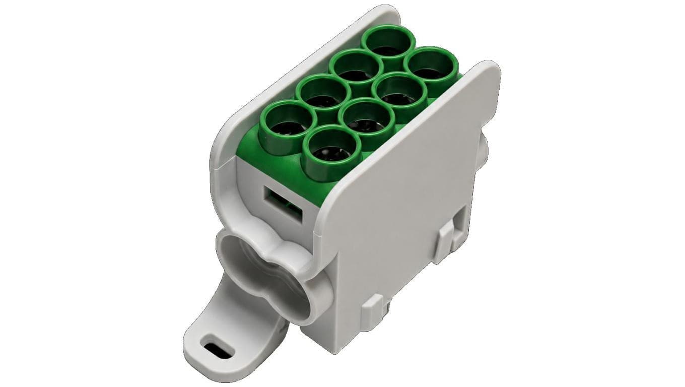Blok rozdzielczy dystrybucyjny Listwa łączeniowa Al/Cu 1x2 100A na szynę DIN TH35 1x (1x 25mm2 + 1x 16mm2) zielony HLAK MOREK