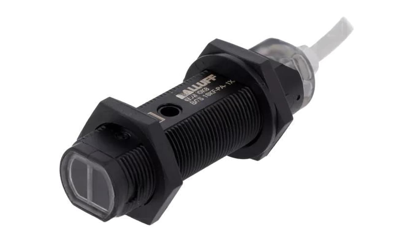 Czujnik fotoelektryczny, odbiciowy, z konfiguracją wyjścia PNP, max. 0,1A, przewody, IP67, BOS 18KF-PA-1XA-C-02