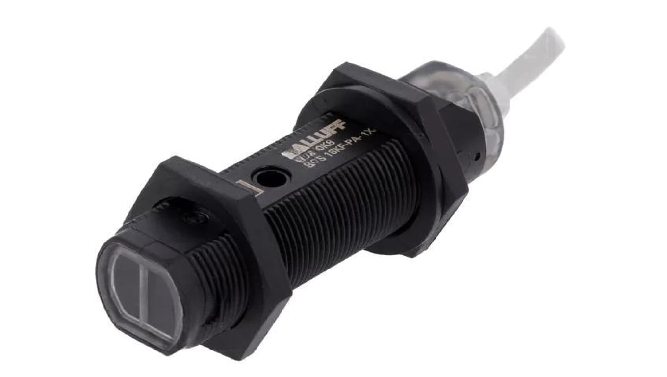 Czujnik fotoelektryczny, odbiciowy, z konfiguracją wyjścia PNP, max. 0,1A, przewody, IP67, BOS 18KF-PA-1XA-C-02