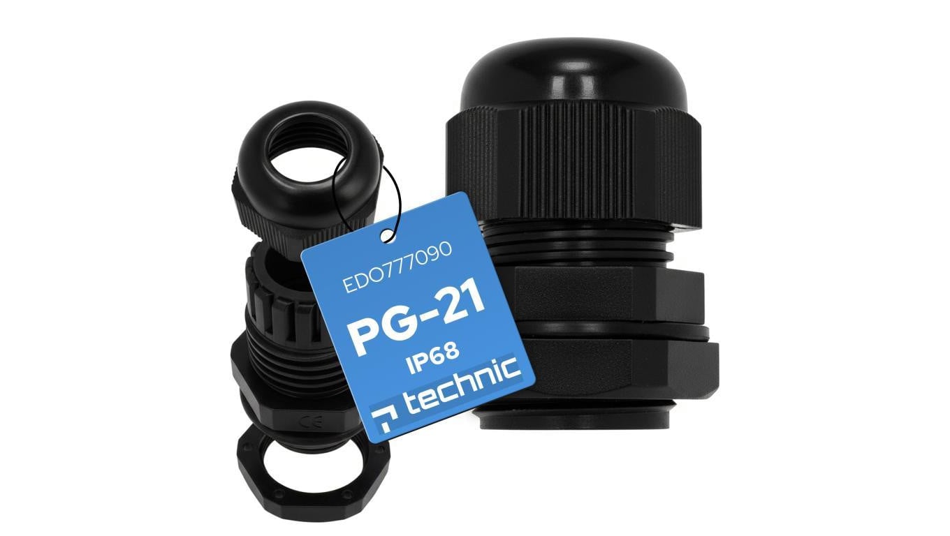 Dławnica kablowa PG-21 czarna IP68 EDO777090 EDO