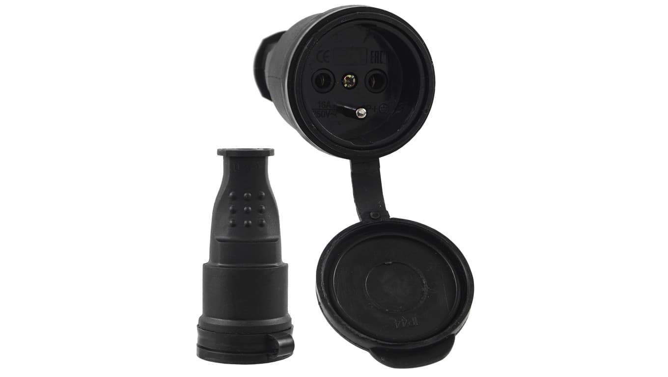 Gniazdo przenośne gumowe 16A 230V IP44 czarne AEI602279