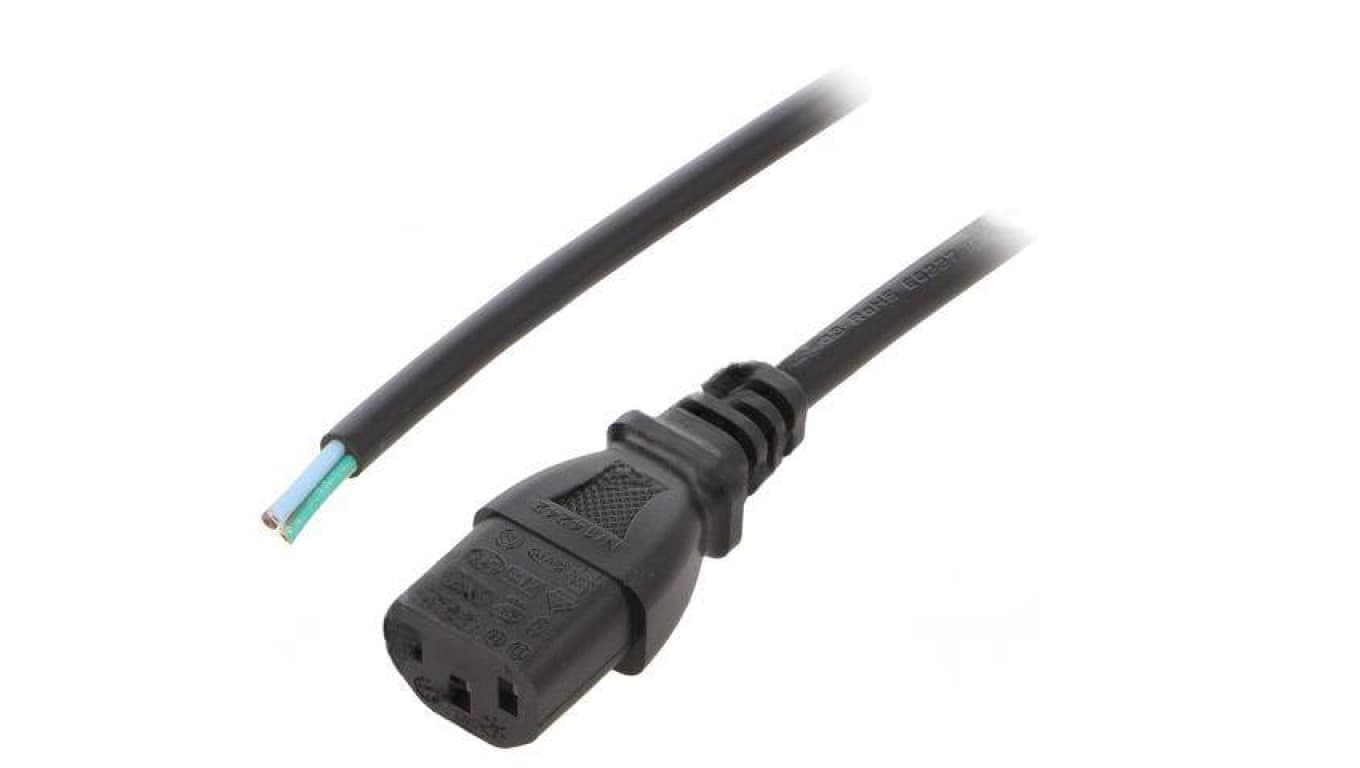 Kabel: 3x0,75mm2, IEC C13 żeński, 0,5m, 10A LT-501 H05VV-F 0.75/3C BLK 0.5M END
