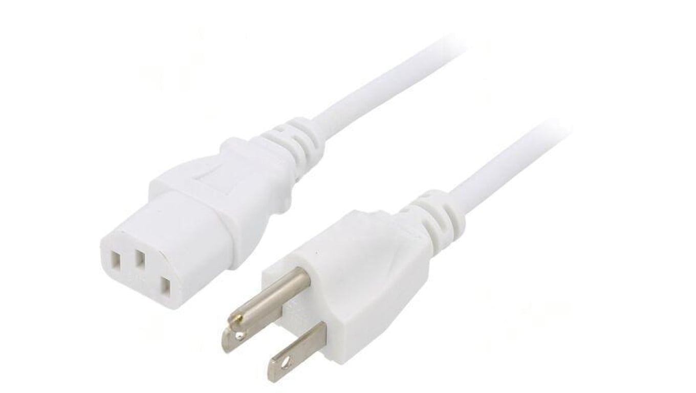 Kabel: 3x18AWG, IEC C13 żeński,NEMA 5-15 (B) wtyk, 1,8m LT-202+501 SVT 18/3 105C WHT 1.8M