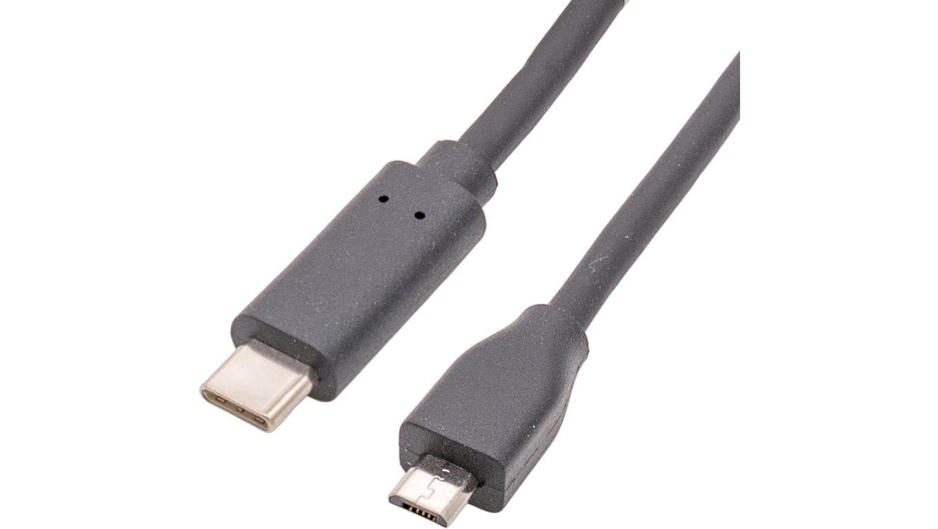 Kabel do programowania 1 m wtyczka USB 2.0 Micro-B prosta wtyczka USB-C 4-stykowa prosta PVC VK100U47