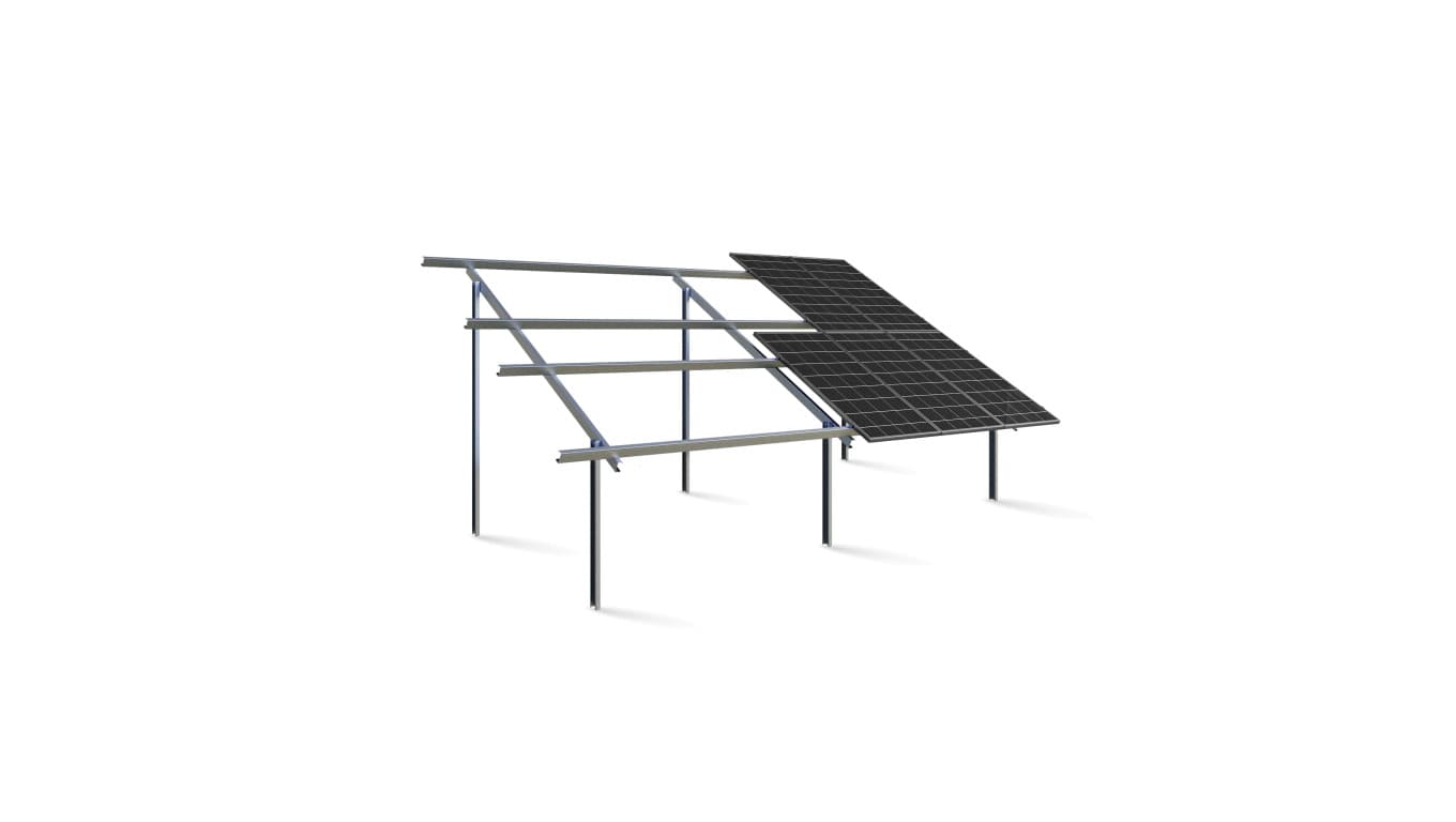 Konstrukcja gruntowa 2xpion DV2x10 dla 20 paneli (2366-2500x1134x30) klemy srebrne