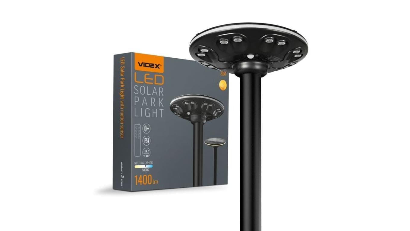 Lampa LED Solarna Uliczna Ogrodowa z Czujnikiem Ruchu 15W 1400lm 3000K-5000K CCT Czarna VL-GLSO-1254-S Videx